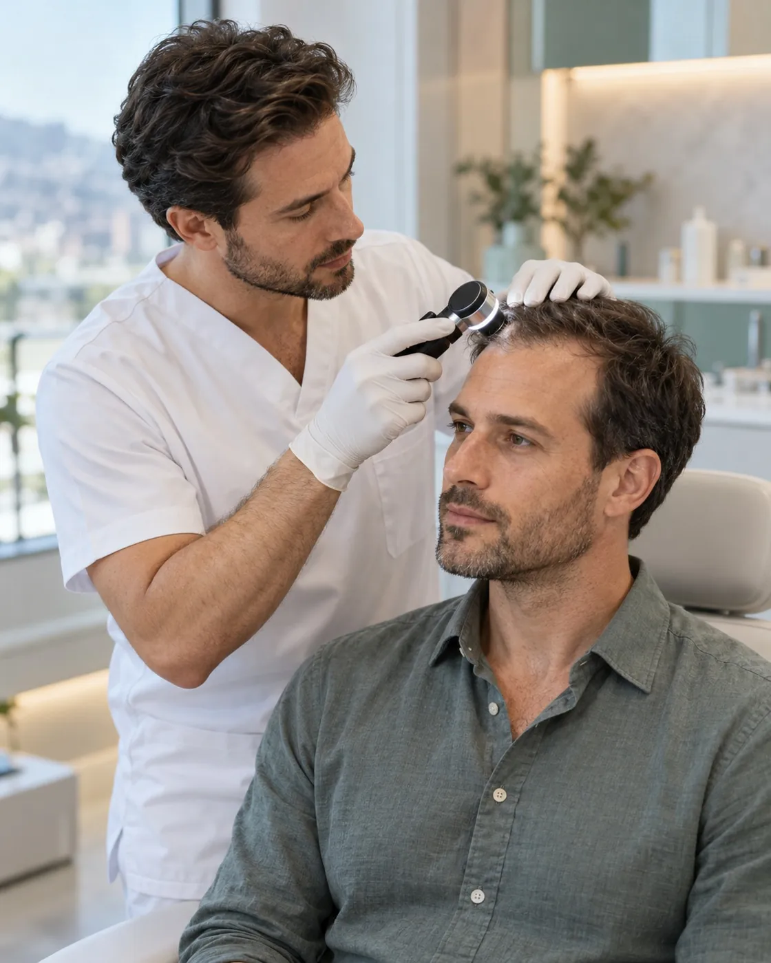 Valutazione dei capelli in una clinica moderna